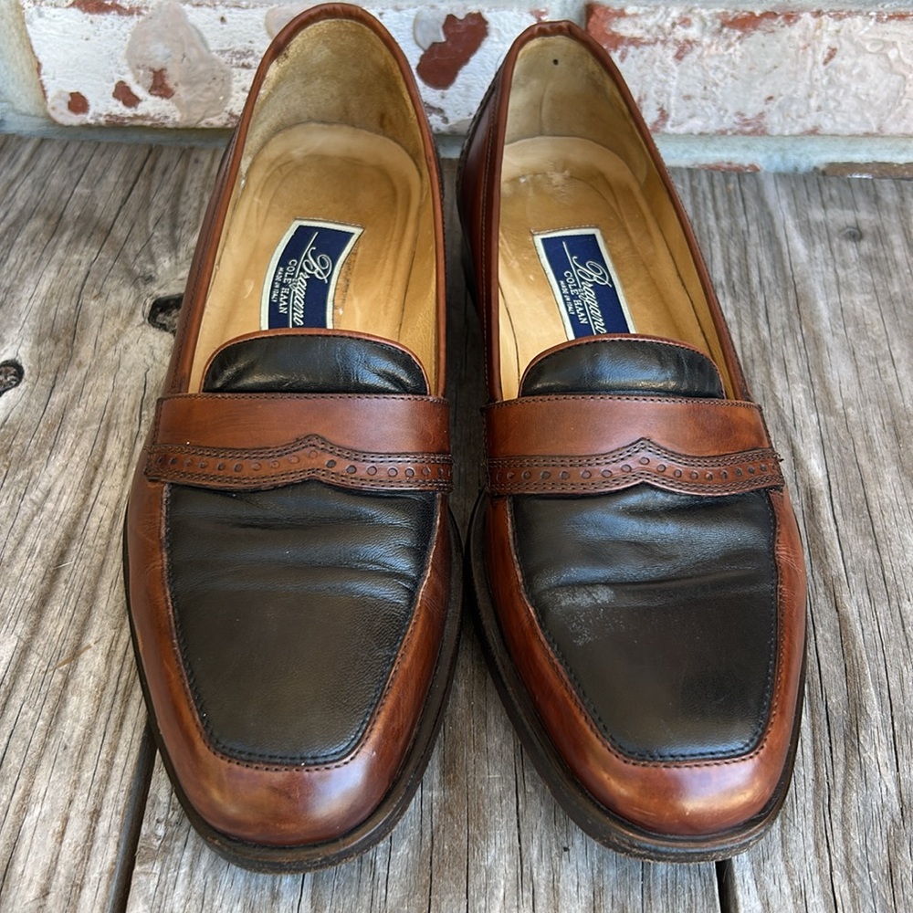 BRAGANO by COLE HANN LEATHER LOAFERS Made in Italy BROWN AND BLACK - Picture 2 of 14
